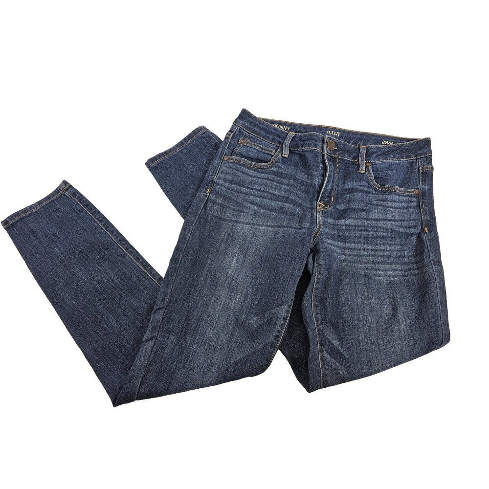 ANA A New Approach Women's 8 Mid Rise Slim‎ Dark Denim Blue Jeans Pants EUC EUC